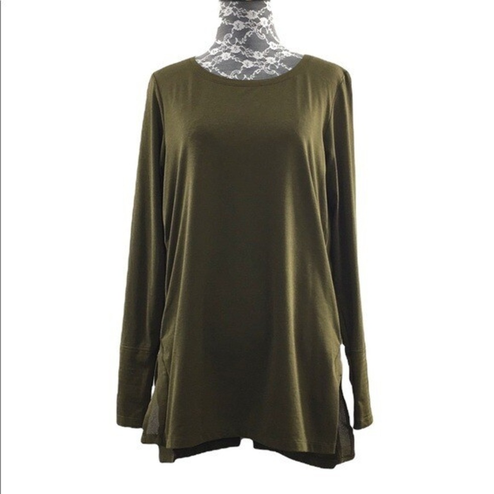 Rei Coop Olive Green Long Sleeve Shirt Womens Medium Pullover Side Slit Top